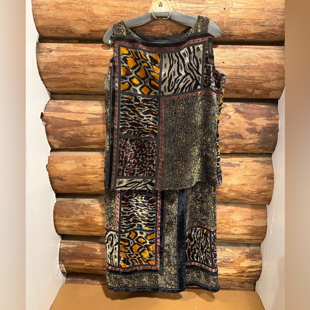 😍Stunning Vintage Carole Little Animal Print Top & Wrap Skirt Set 8